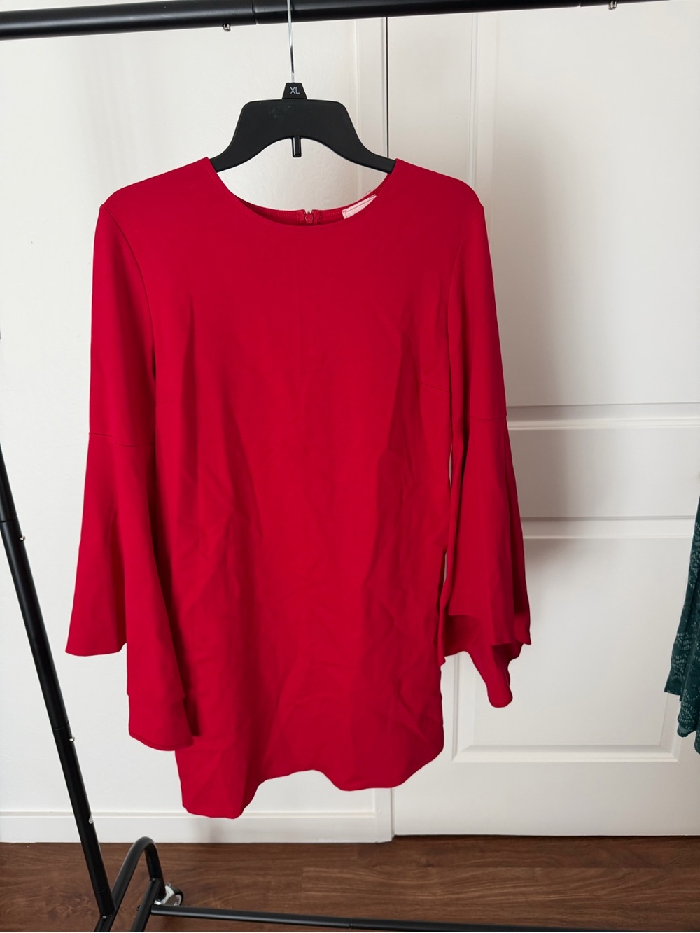 Elegant Red Long-Sleeve Bell-Sleeve Dress